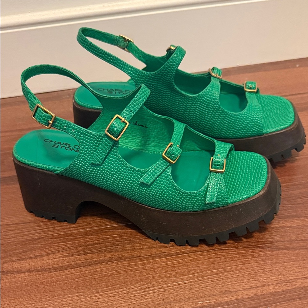 Charlotte Stone Emerald Green Platform Sandals size 8